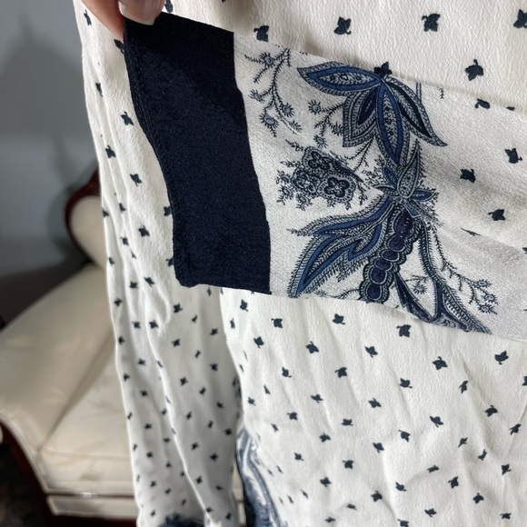 Zara Paisley & Geometric Polkadot Long Sleeve White & Blue Pattern Blouse Medium - Picture 11 of 12